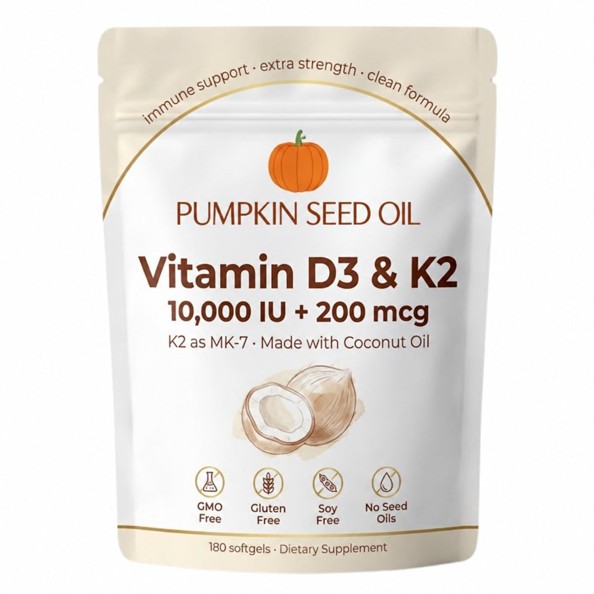 PUMPKIN SEED OIL — Vitamin D3 & K2, 180 softgels