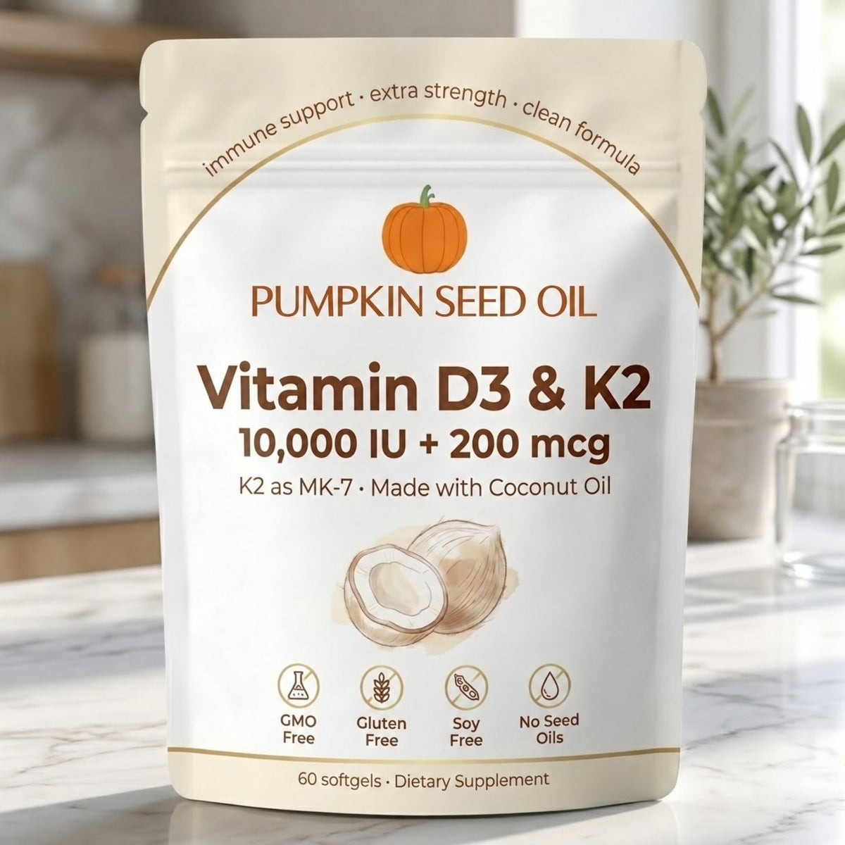 PUMPKIN SEED OIL — Vitamin D3 & K2, 60 softgels