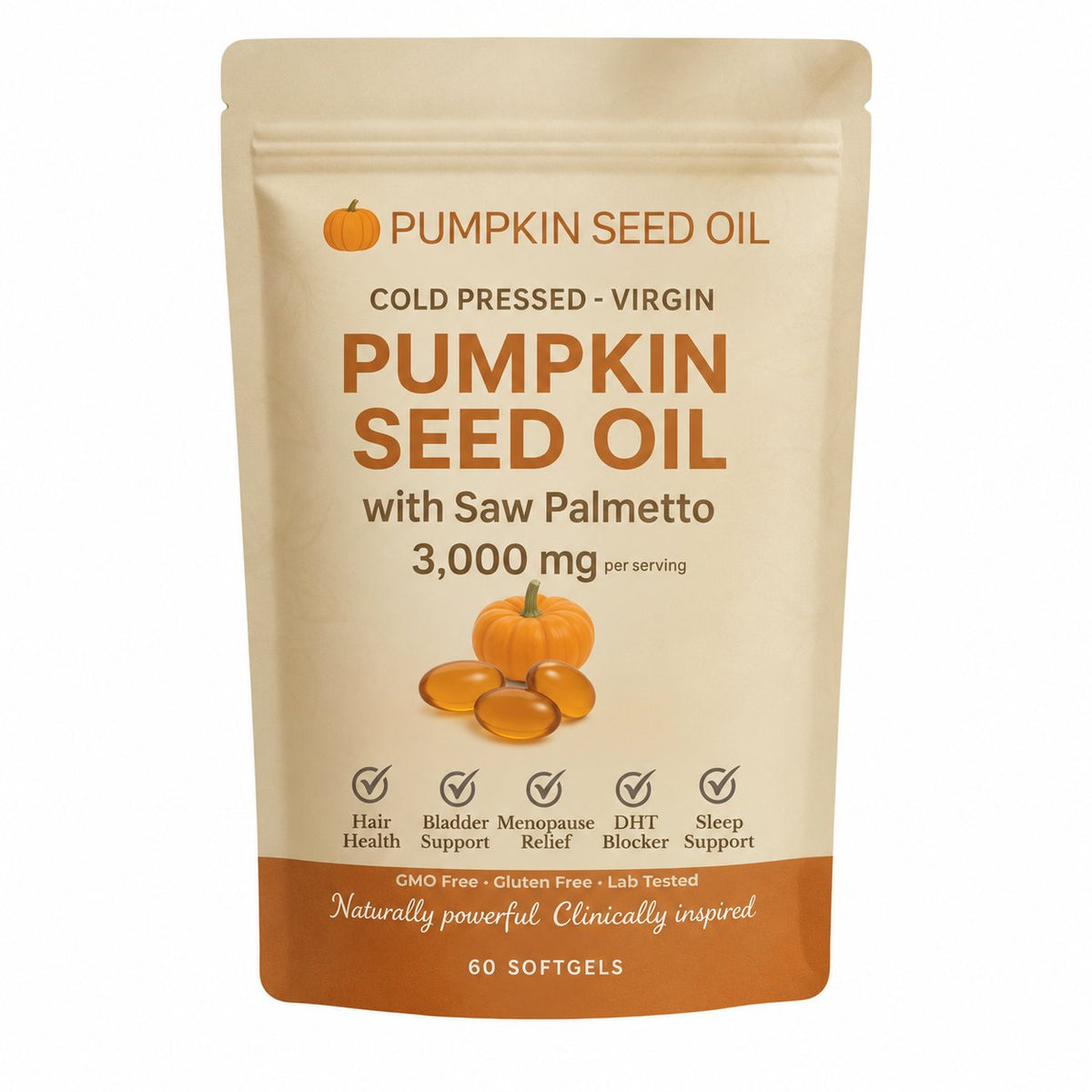 PUMPKIN SEED OIL — cold-pressed oil with Saw Palmetto, 3,000 mg, 60 softgels
