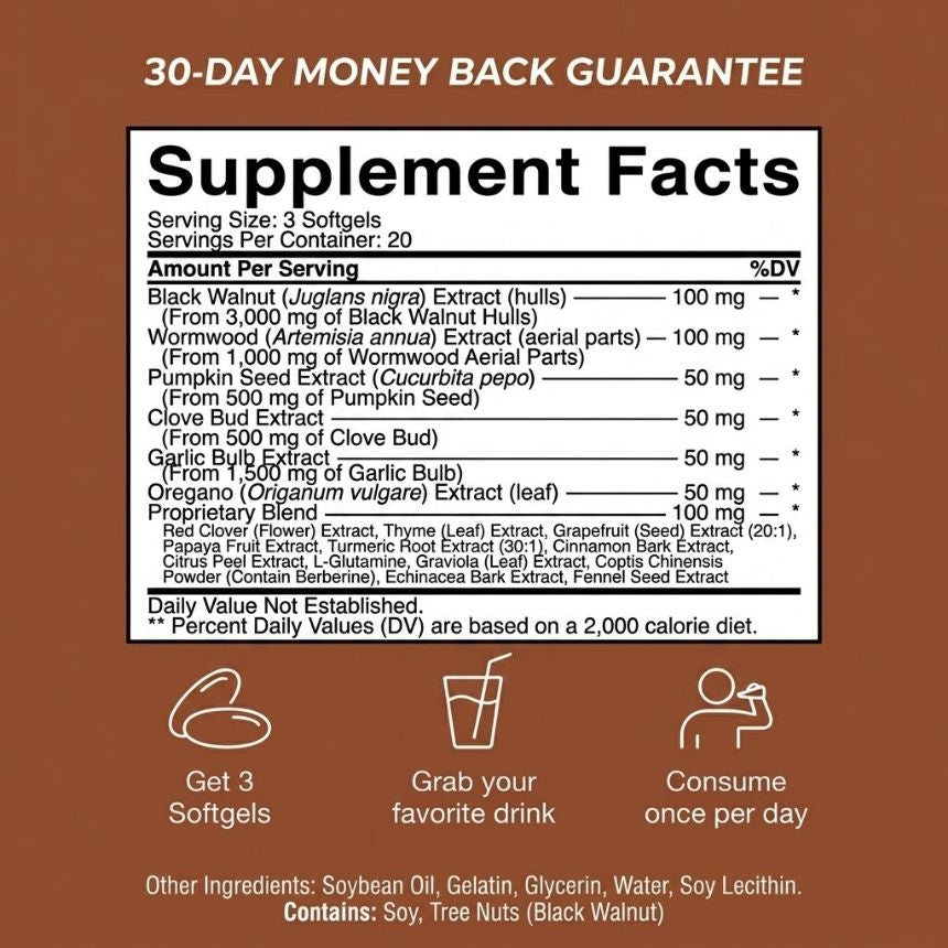 PUMPKIN SEED OIL Wormwood Black Walnut Cloves Softgels